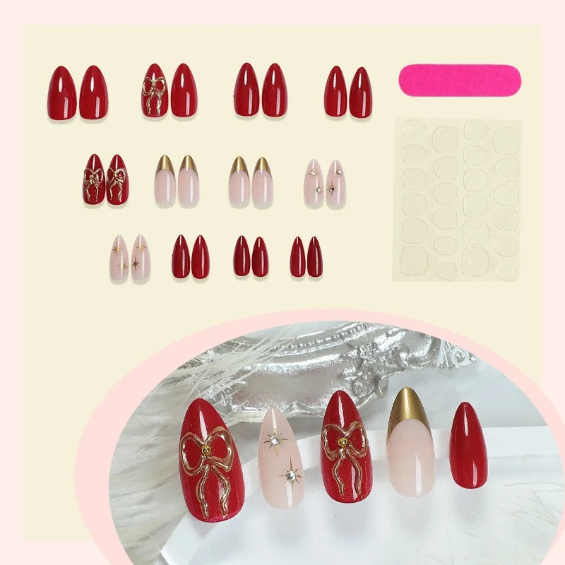 Press-On Nail Set 3D Embellishments Self-Adhesive Strips