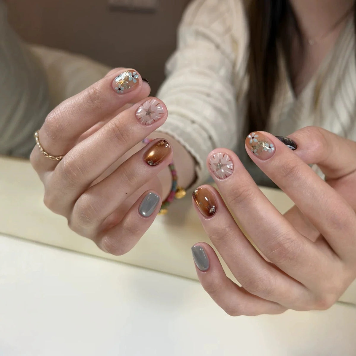 Press-On Nail Set 3D Floral Accents Easy Application
