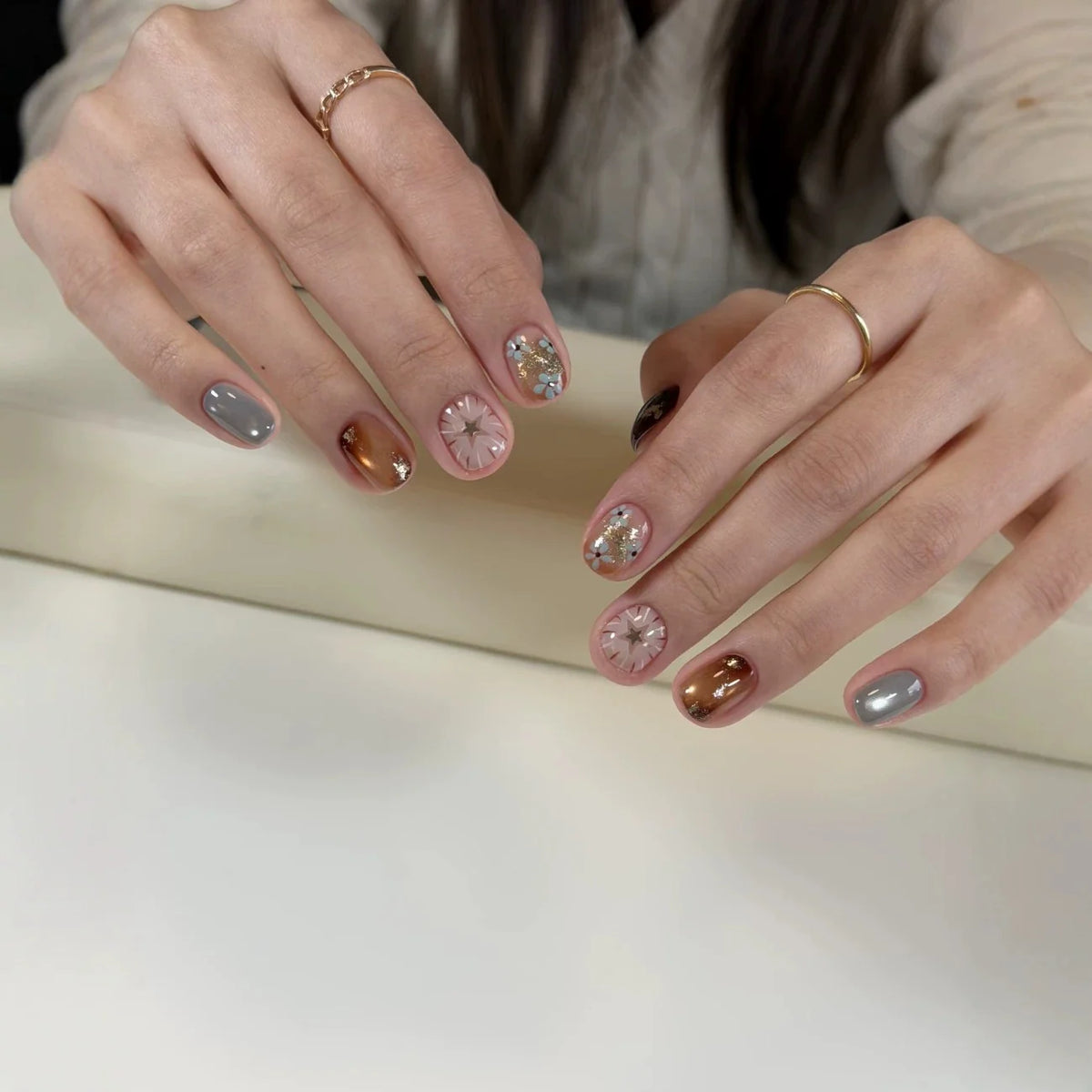 Press-On Nail Set 3D Floral Accents Easy Application
