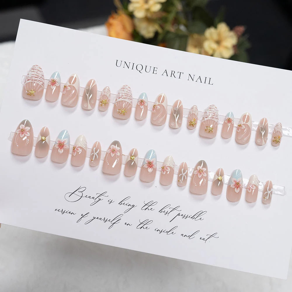 Press-On Nail Set 3D Floral Accents Reusable