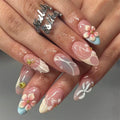 Press-On Nail Set 3D Floral Accents Reusable