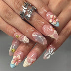 Press-On Nail Set 3D Floral Accents Reusable