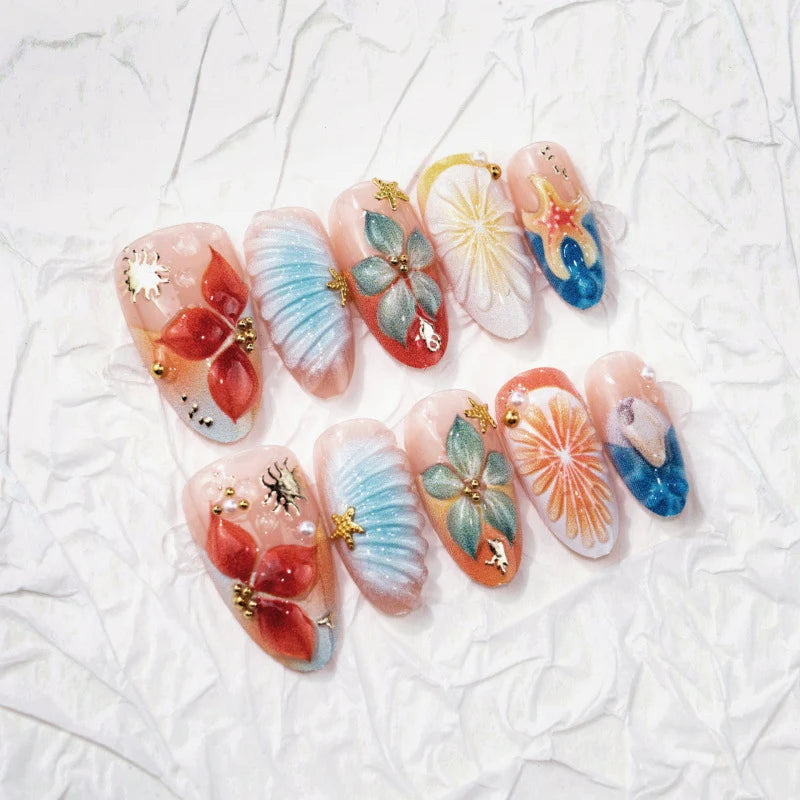 Press-On Nail Set 3D Floral Acrylic Easy Application