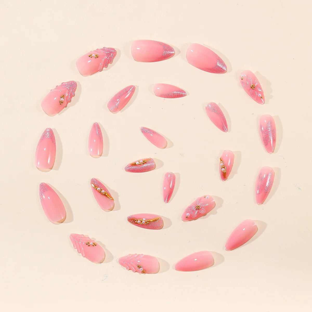 Press-On Nail Set 3D Floral Acrylic Ready To Wear