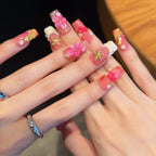 Press-On Nail Set 3D Floral Adhesive Backing Reusable