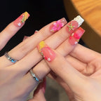 Press-On Nail Set 3D Floral Adhesive Backing Reusable