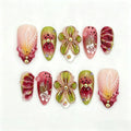 Press-On Nail Set 3D Floral Dark Blue Long-Lasting Wear