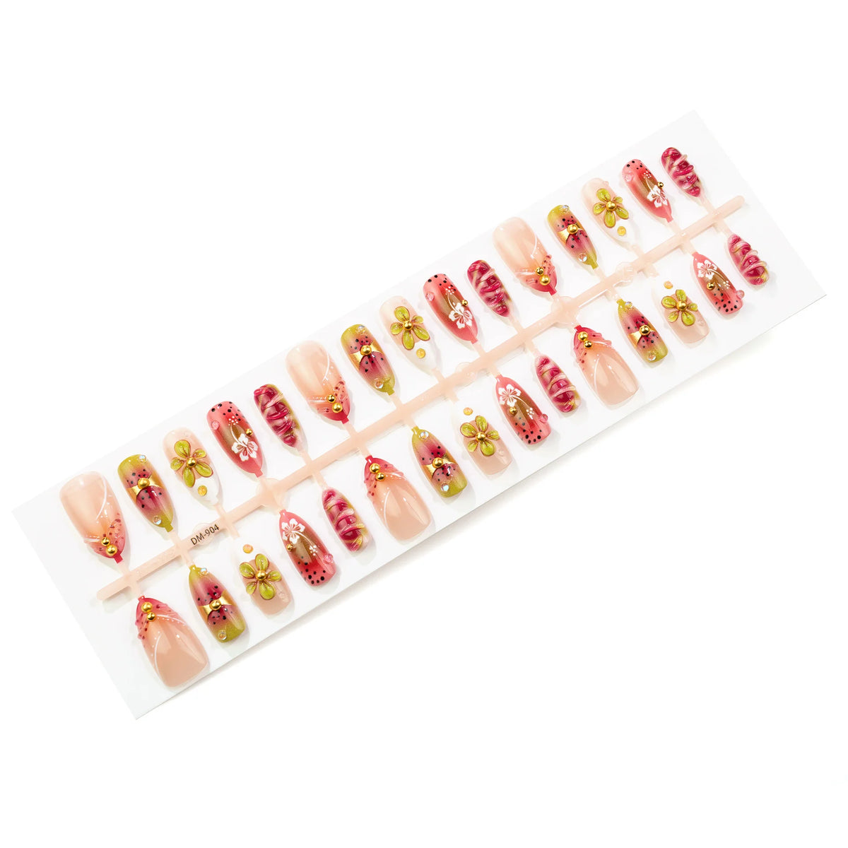 Press-On Nail Set 3D Floral Dark Blue Long-Lasting Wear