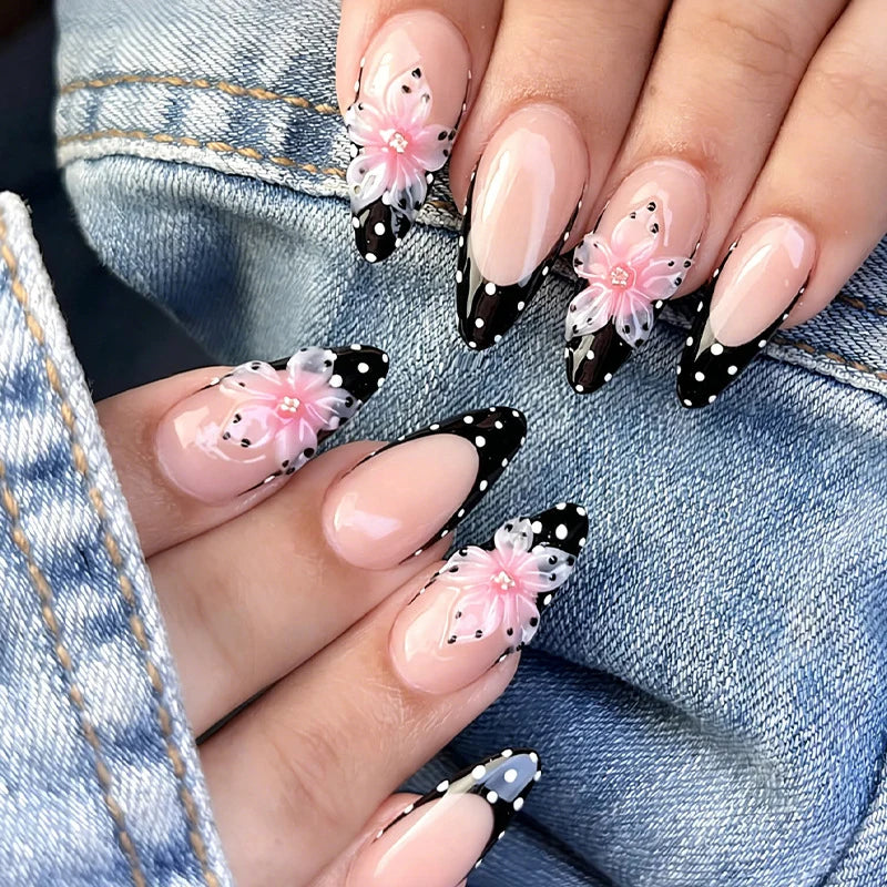 Press-On Nail Set 3D Floral Dots Easy Application