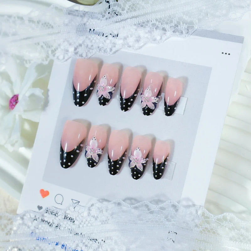 Press-On Nail Set 3D Floral Dots Easy Application