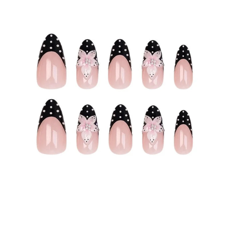 Press-On Nail Set 3D Floral Dots Easy Application
