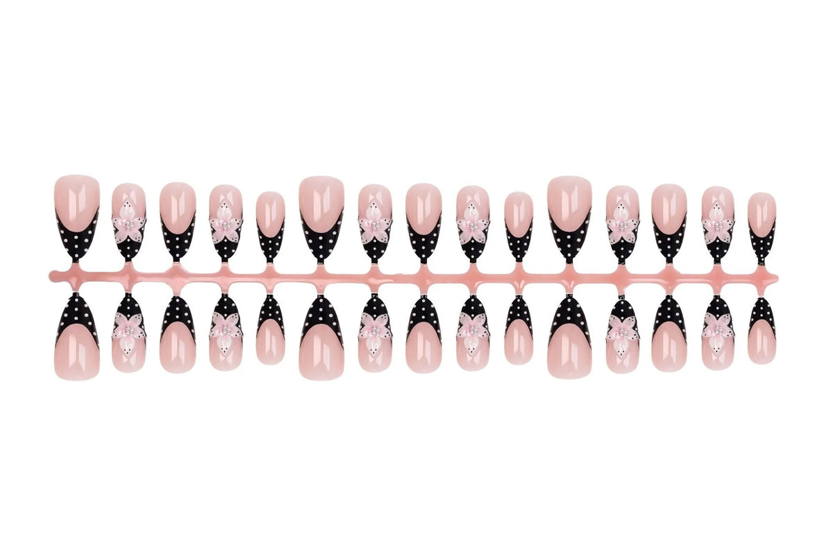 Press-On Nail Set 3D Floral Dots Easy Application