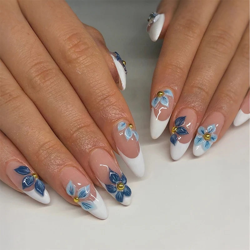 Press-On Nail Set 3D Floral Durable & Easy To Apply