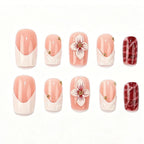 Press-On Nail Set 3D Floral & Glitter Self-Adhesive Long-Lasting