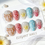 Press-On Nail Set 3D Floral Glossy Finish Easy Application