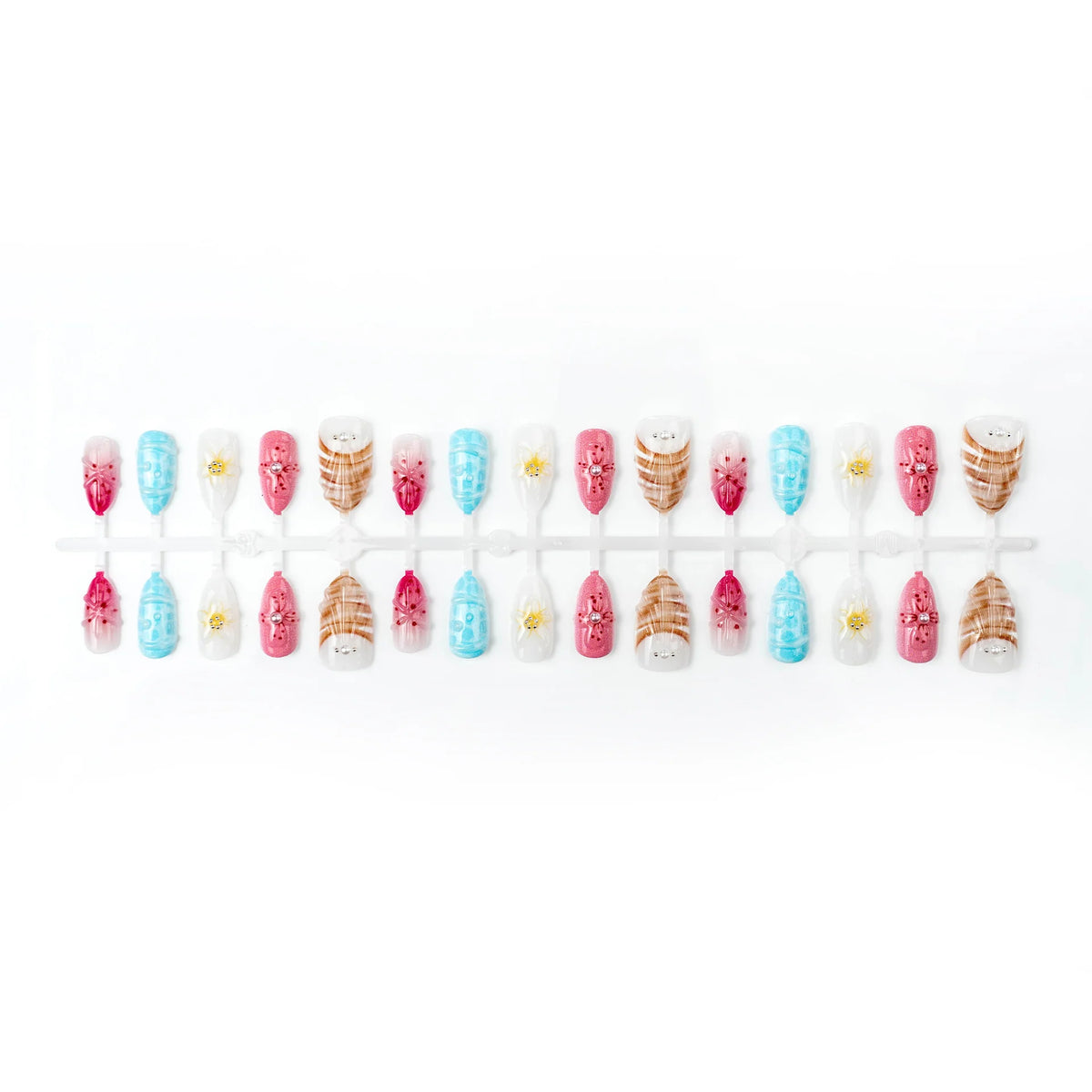 Press-On Nail Set 3D Floral Glossy Finish Easy Application