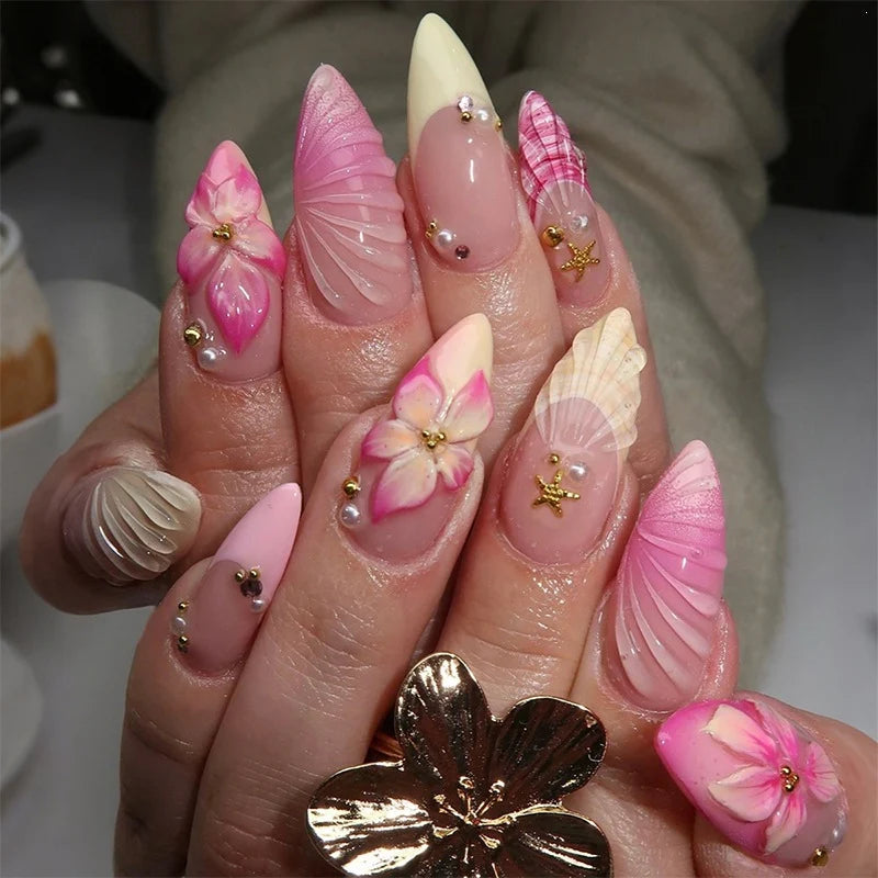 Press-On Nail Set 3D Floral Glue Kit 30 Pieces