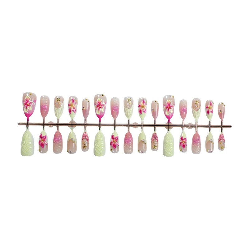 Press-On Nail Set 3D Floral Glue Kit 30 Pieces