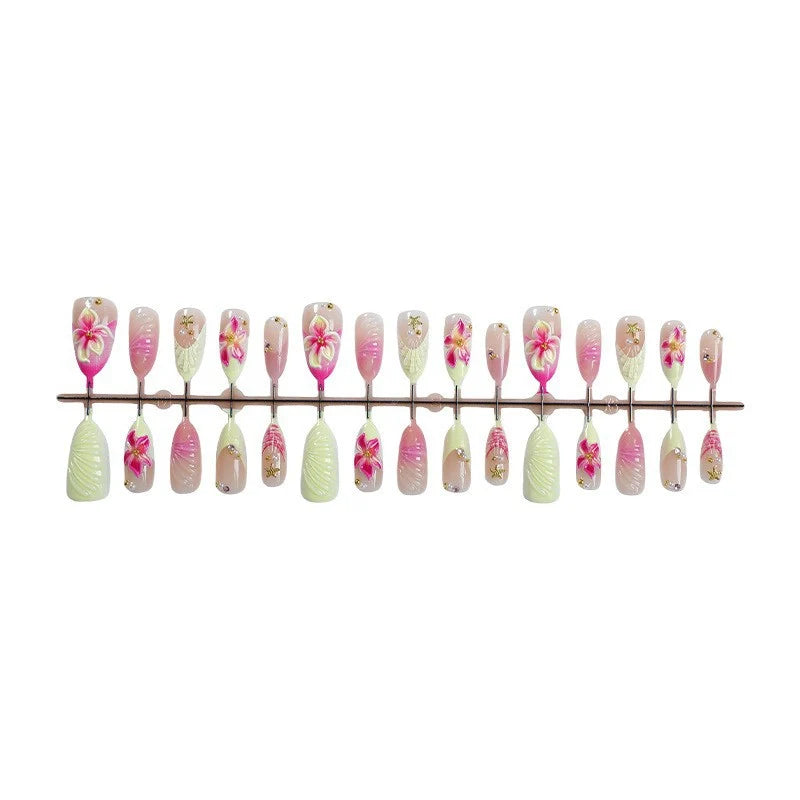 Press-On Nail Set 3D Floral Glue Kit 30 Pieces