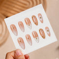Press-On Nail Set 3D Floral Gold Accents Long-Lasting Wear