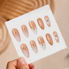 Press-On Nail Set 3D Floral Gold Accents Long-Lasting Wear