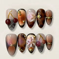 Press-On Nail Set 3D Floral & Gold Reusable