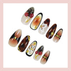 Press-On Nail Set 3D Floral & Gold Reusable