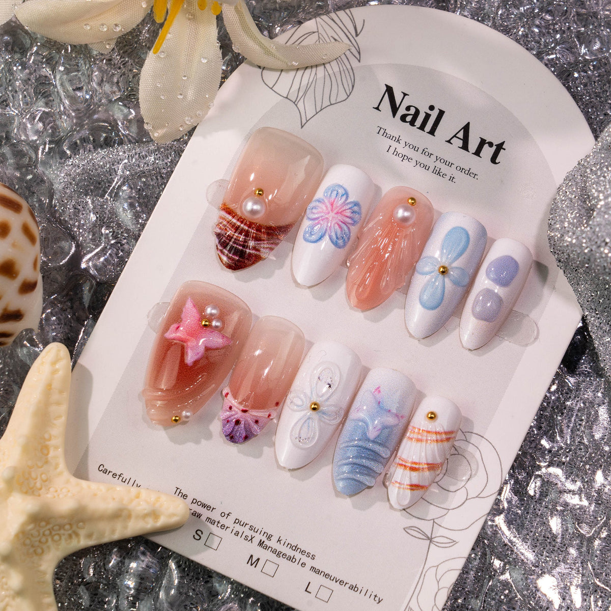 Press-On Nail Set 3D Floral & Long-Lasting