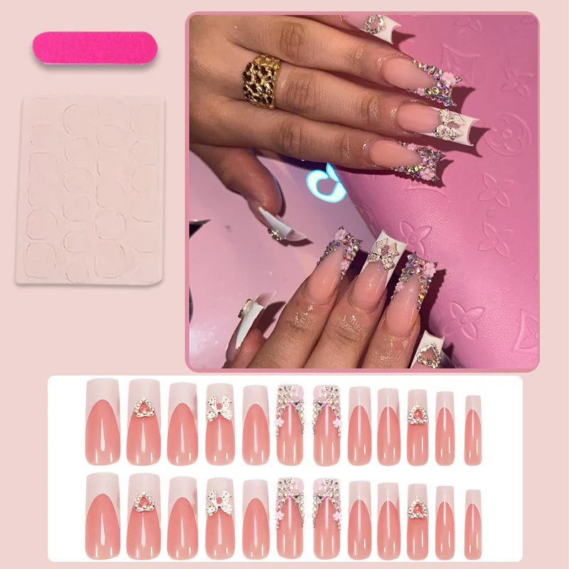 Press-On Nail Set 3D Floral Long-Lasting & Flexible