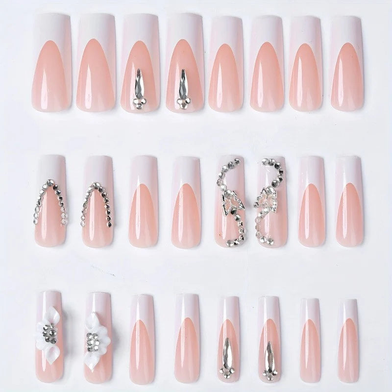 Press-On Nail Set 3D Floral Long-Lasting & Glue-Free