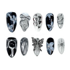 Press-On Nail Set 3D Floral & Metallic Salon-Quality