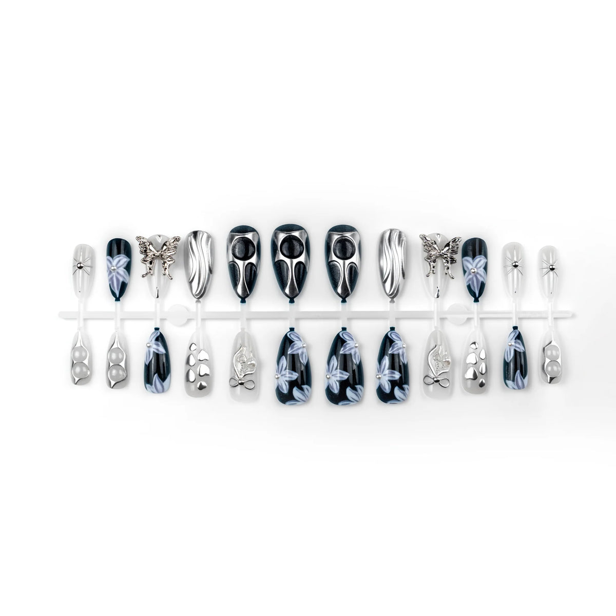 Press-On Nail Set 3D Floral & Metallic Salon-Quality