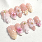Press-On Nail Set 3D Floral Multiple Sizes