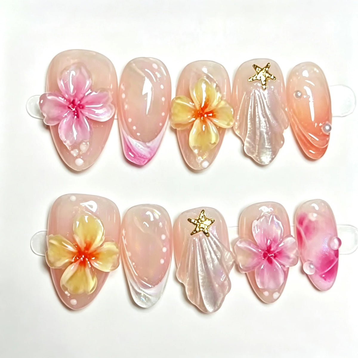Press-On Nail Set 3D Floral No Glue & Reusable