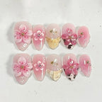 Press-On Nail Set 3D Floral No Glue & Reusable