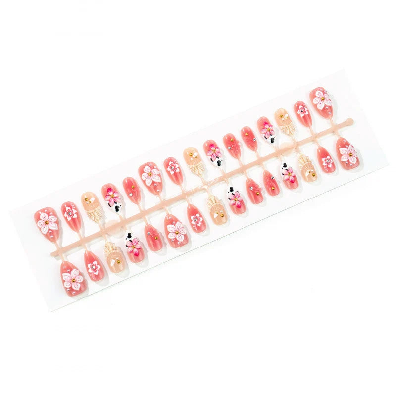Press-On Nail Set 3D Floral No Glue & Reusable