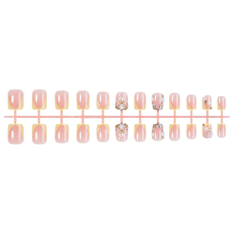 Press-On Nail Set 3D Floral Pearls Long-Lasting Wear