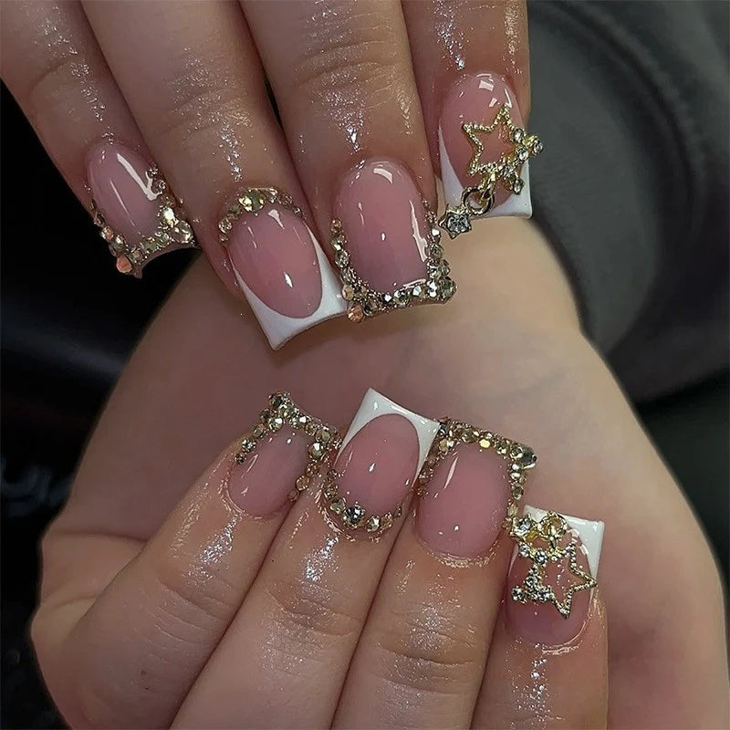 Press-On Nail Set 3D Floral Pearls Long-Lasting Wear