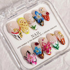 Press-On Nail Set 3D Floral Pre-Glued Long-Lasting
