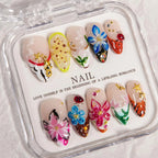 Press-On Nail Set 3D Floral Pre-Glued Long-Lasting