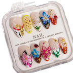 Press-On Nail Set 3D Floral Pre-Glued Long-Lasting