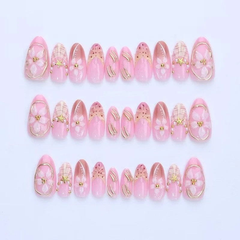 Press-On Nail Set 3D Floral & Reusable