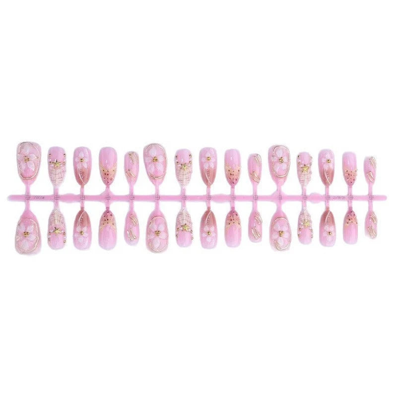 Press-On Nail Set 3D Floral & Reusable