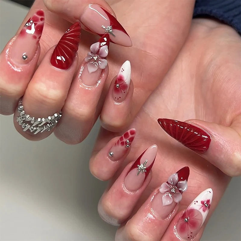 Press-On Nail Set 3D Floral Reusable & Easy Application