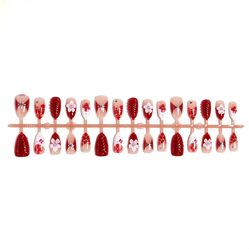 Press-On Nail Set 3D Floral Reusable & Easy Application