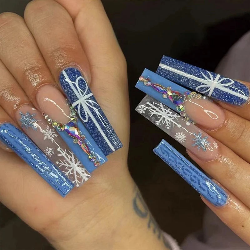 Press-On Nail Set 3D Floral Self-Adhesive & Reusable
