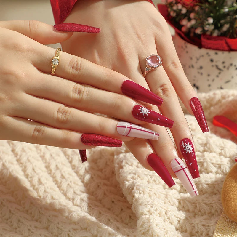Press-On Nail Set 3D Floral Self-Adhesive & Reusable