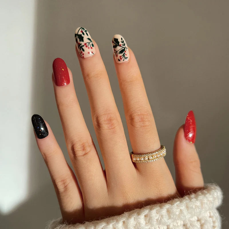 Press-On Nail Set 3D Floral Self-Adhesive & Reusable