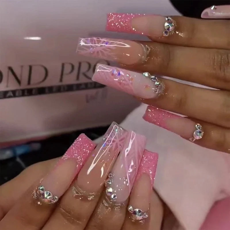 Press-On Nail Set 3D Floral Self-Adhesive & Reusable