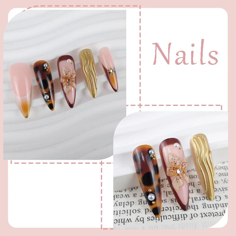 Press-On Nail Set 3D Floral & Sparkle Accents